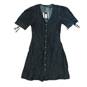 NWT SIM & SAM Faux Black Denim Front Button Down Dress Size S